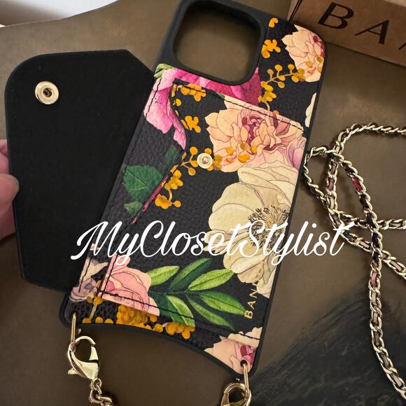 BANDOLIER Black Floral Leather Crossbody Chain Set NEW LIMITED EDITION 14 ProMax - Picture 5 of 7